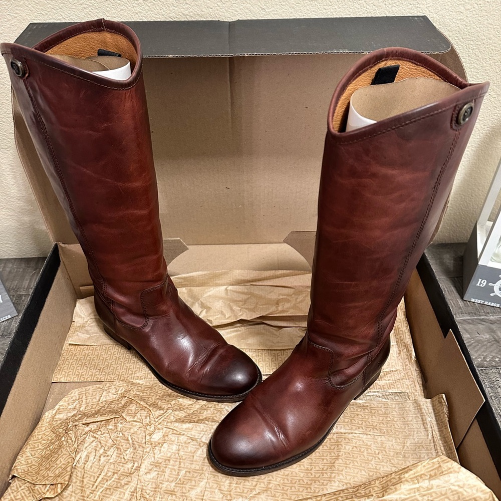 Frye Melissa Button Leather Boots in Cognac
